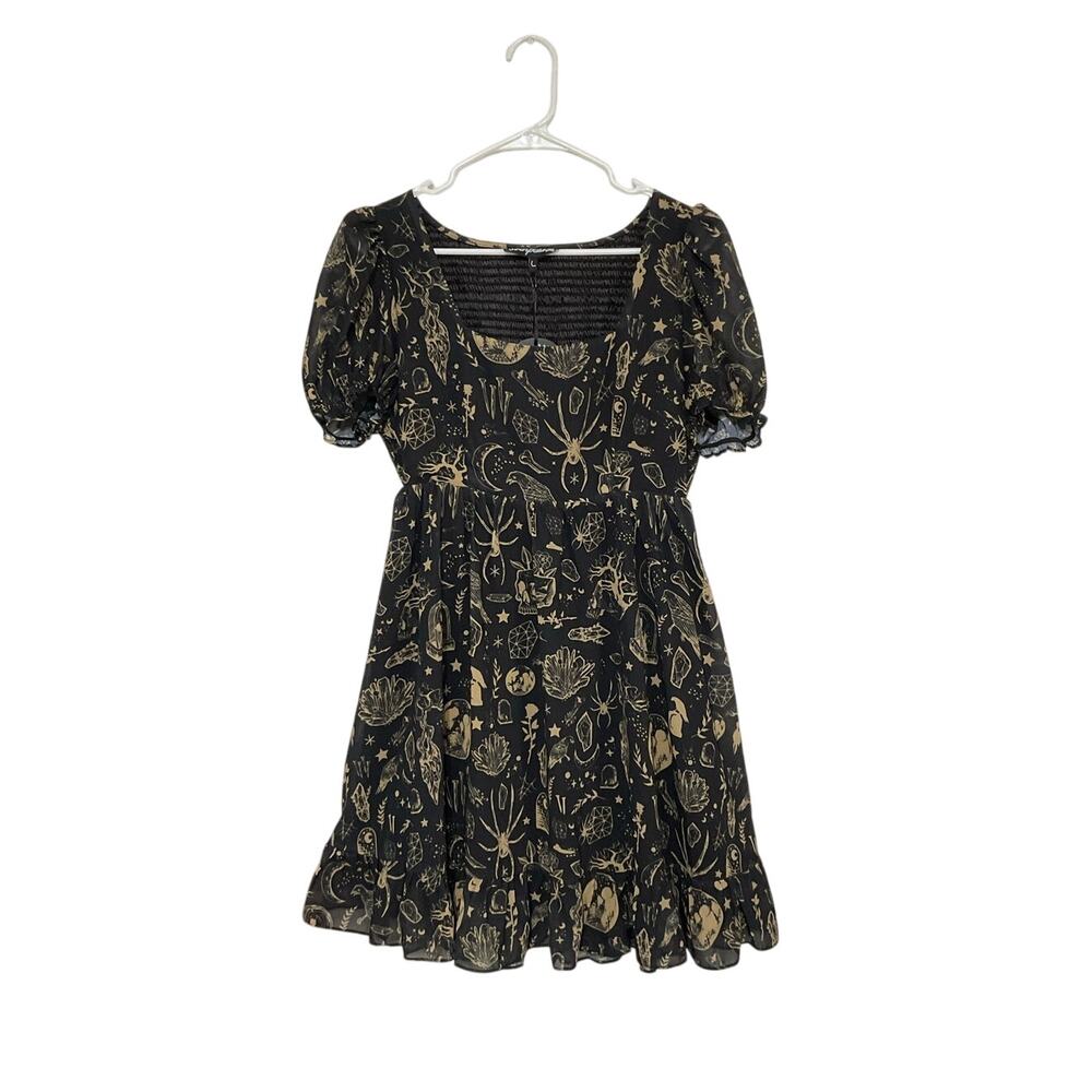 NWT Sourpuss Babydoll Dress Size Large Short Puff Sleeves Spiders Witchy Goth